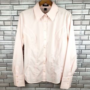 Express Stretch Womens Light Pink Long Sleeve Button Up Fitted Dress Shirt